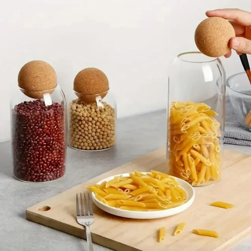 Clear Glass Canisters with Cork Ball Lids - Set of 3